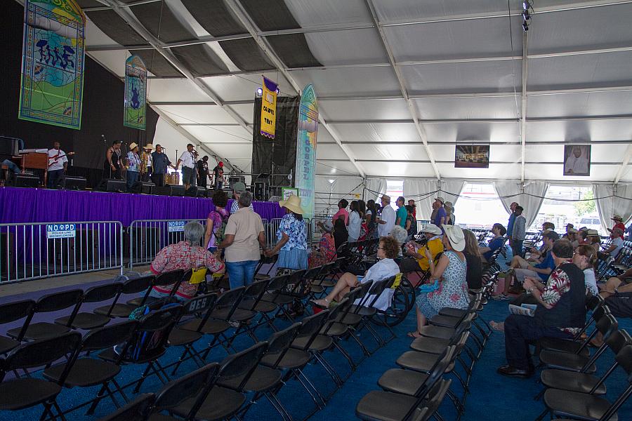 Morning prayer in the gospel tent