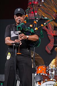 James plays the bagpipes